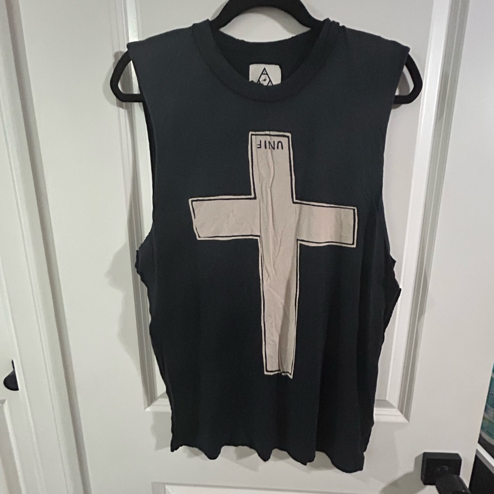 UNIF Black Muscle Tee with Cream Cross